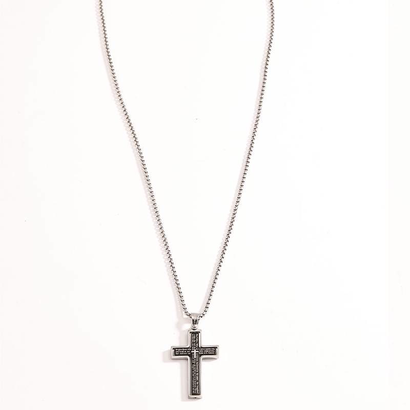 Christianartworkshop Deep‑Engraved Scripture Statement Cross Necklace: Symbol of Celestial Blessing - Black&Silver - image 5