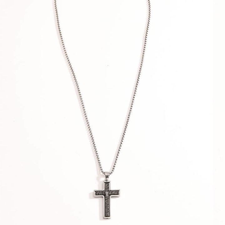 Christianartworkshop Deep‑Engraved Scripture Statement Cross Necklace: Symbol of Celestial Blessing - Black&Silver - image 5
