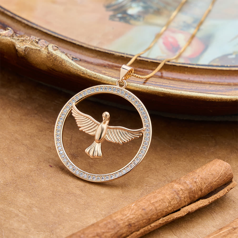 Christianartworkshop Sparkling Pavé‑Set Holy Spirit Dove Circle Necklace: Emblem of Spiritual Warmth - image 2