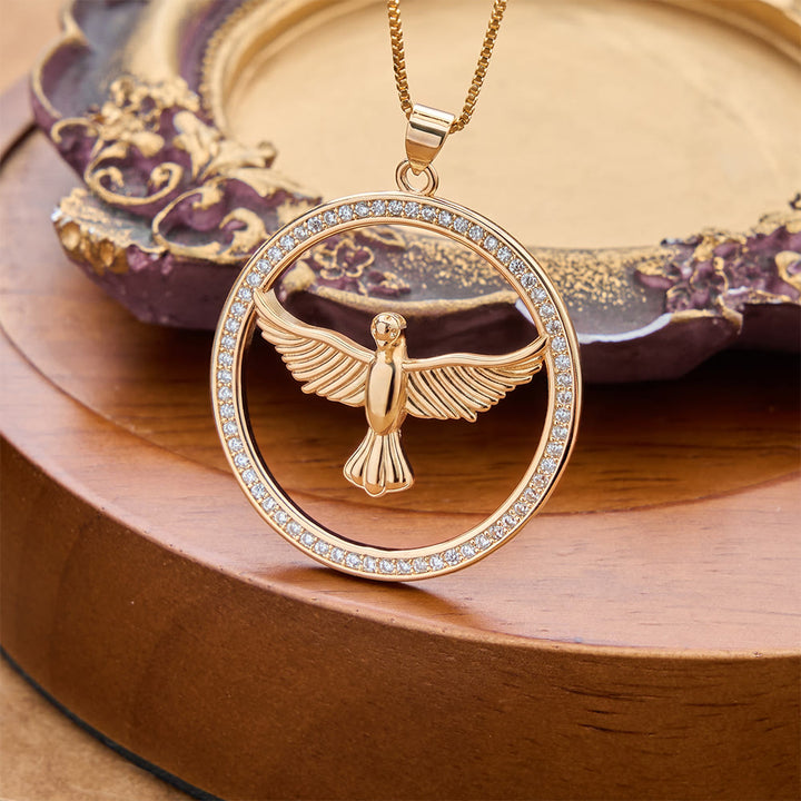 Christianartworkshop Sparkling Pavé‑Set Holy Spirit Dove Circle Necklace: Emblem of Spiritual Warmth - image 3