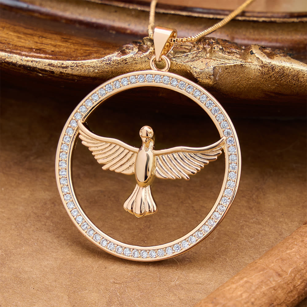 Christianartworkshop Sparkling Pavé‑Set Holy Spirit Dove Circle Necklace: Emblem of Spiritual Warmth - image 4