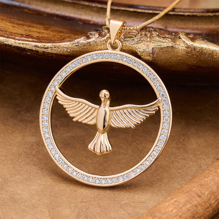 Christianartworkshop Sparkling Pavé‑Set Holy Spirit Dove Circle Necklace: Emblem of Spiritual Warmth - image 4