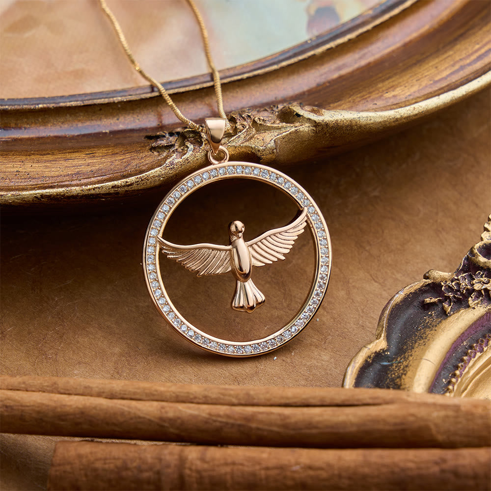 Christianartworkshop Sparkling Pavé‑Set Holy Spirit Dove Circle Necklace: Emblem of Spiritual Warmth - Holy Spirit - image 0
