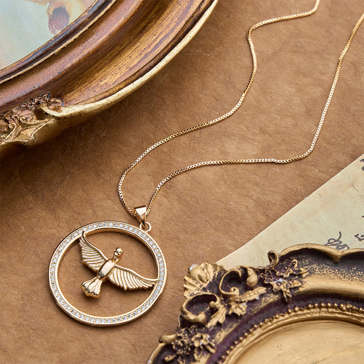 Christianartworkshop Sparkling Pavé‑Set Holy Spirit Dove Circle Necklace: Emblem of Spiritual Warmth - image 1