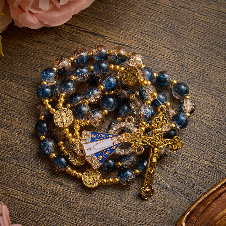 FREE Today: Radiant Blue-Champagne Glass‑Bead Vintage Rosary With Our Lady of Aparecida & Detailed Crucifix - image 5