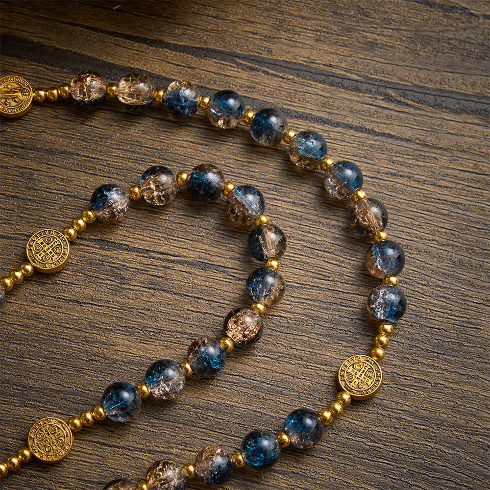 FREE Today: Radiant Blue-Champagne Glass‑Bead Vintage Rosary With Our Lady of Aparecida & Detailed Crucifix - image 6
