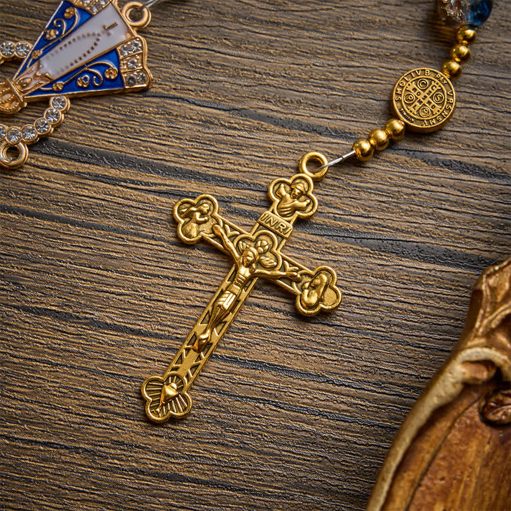 FREE Today: Radiant Blue-Champagne Glass‑Bead Vintage Rosary With Our Lady of Aparecida & Detailed Crucifix - image 8