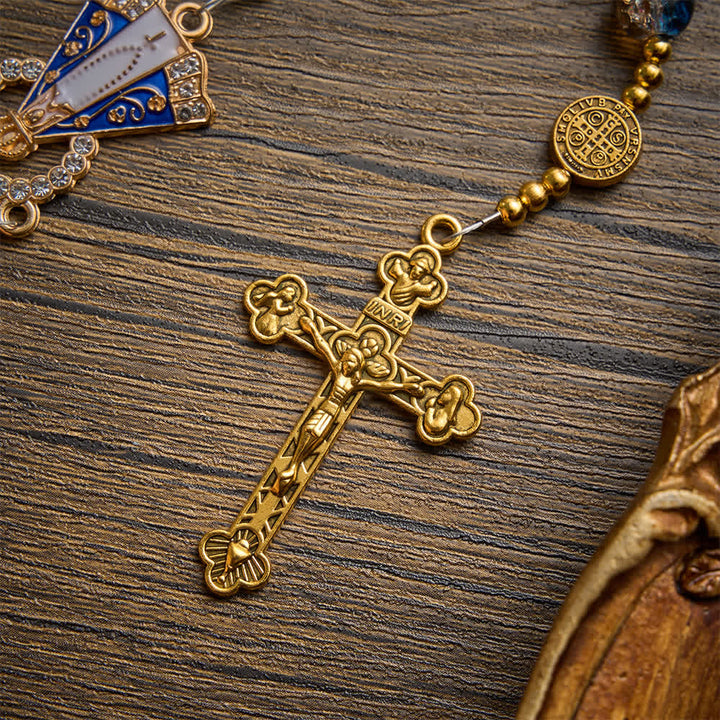 FREE Today: Radiant Blue-Champagne Glass‑Bead Vintage Rosary With Our Lady of Aparecida & Detailed Crucifix - image 8