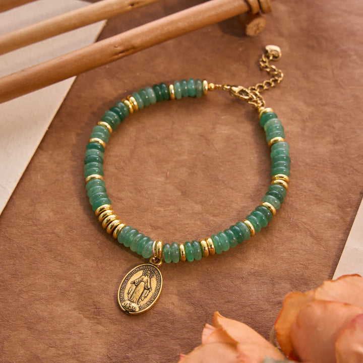 FREE Today: Natural Stone Disc‑Bead Our Lady Bracelet: Emblem of Gentle Heavenly Intercession - Green Aventurine - image 3