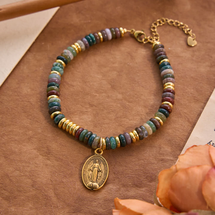 FREE Today: Natural Stone Disc‑Bead Our Lady Bracelet: Emblem of Gentle Heavenly Intercession - Indian Agate - image 5
