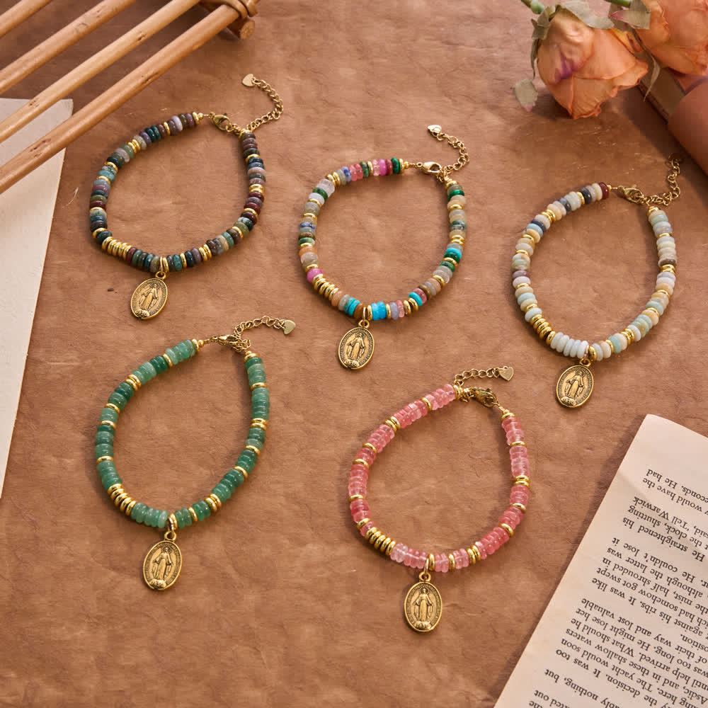 Christianartworkshop Natural Stone Disc‑Bead Our Lady Bracelet: Emblem of Gentle Heavenly Intercession - image 0