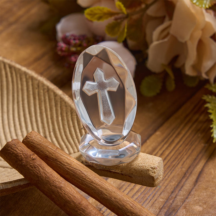 Christianartworkshop Polished Oval Crystal Tabletop Ornament With Engraved Cross Motif - image 1
