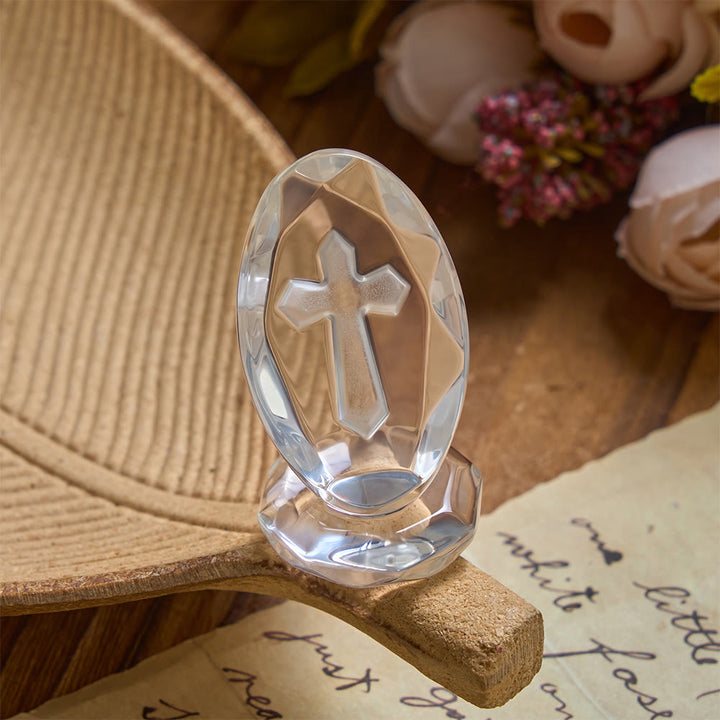 Christianartworkshop Polished Oval Crystal Tabletop Ornament With Engraved Cross Motif - image 2