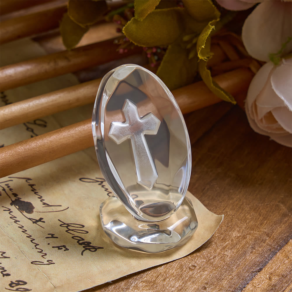 Christianartworkshop Polished Oval Crystal Tabletop Ornament With Engraved Cross Motif - image 3