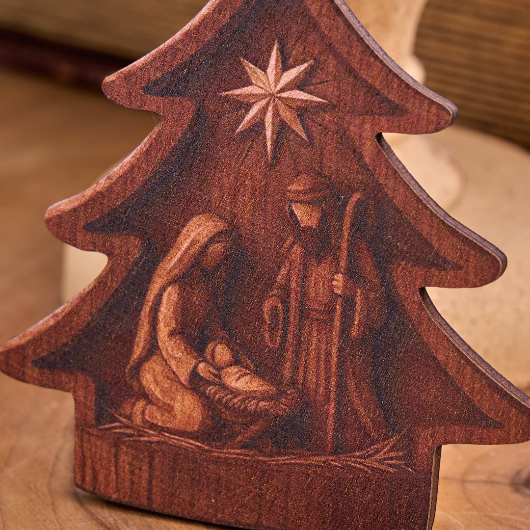 Christianartworkshop Tree‑Shaped Wooden Hanging Ornament With Holy Family Nativity Scene - image 6