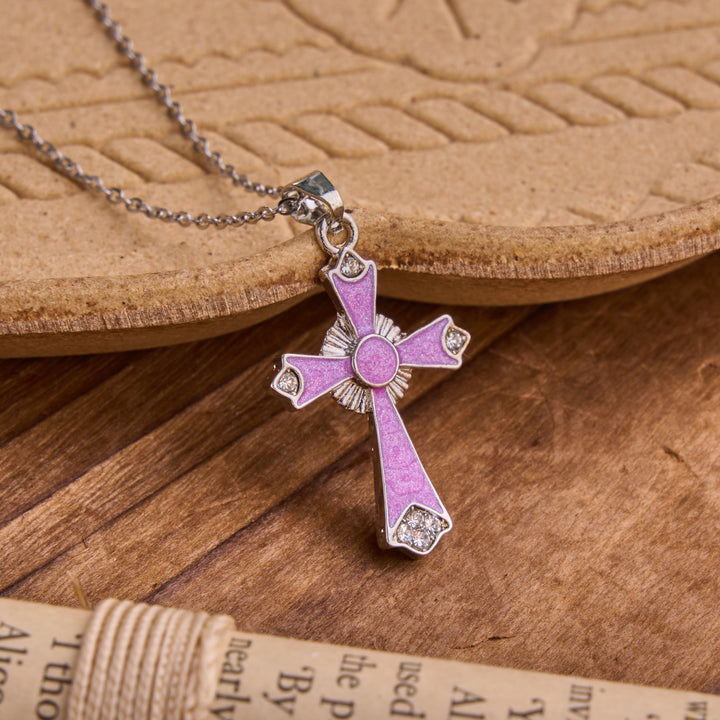 Christianartworkshop Vibrant Enamel Cross Pendant Chain: Badge Of Devout Heavenly Grace - Purple - image 3