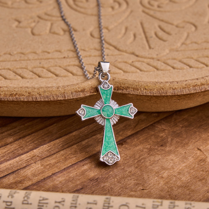 Christianartworkshop Vibrant Enamel Cross Pendant Chain: Badge Of Devout Heavenly Grace - Green - image 1