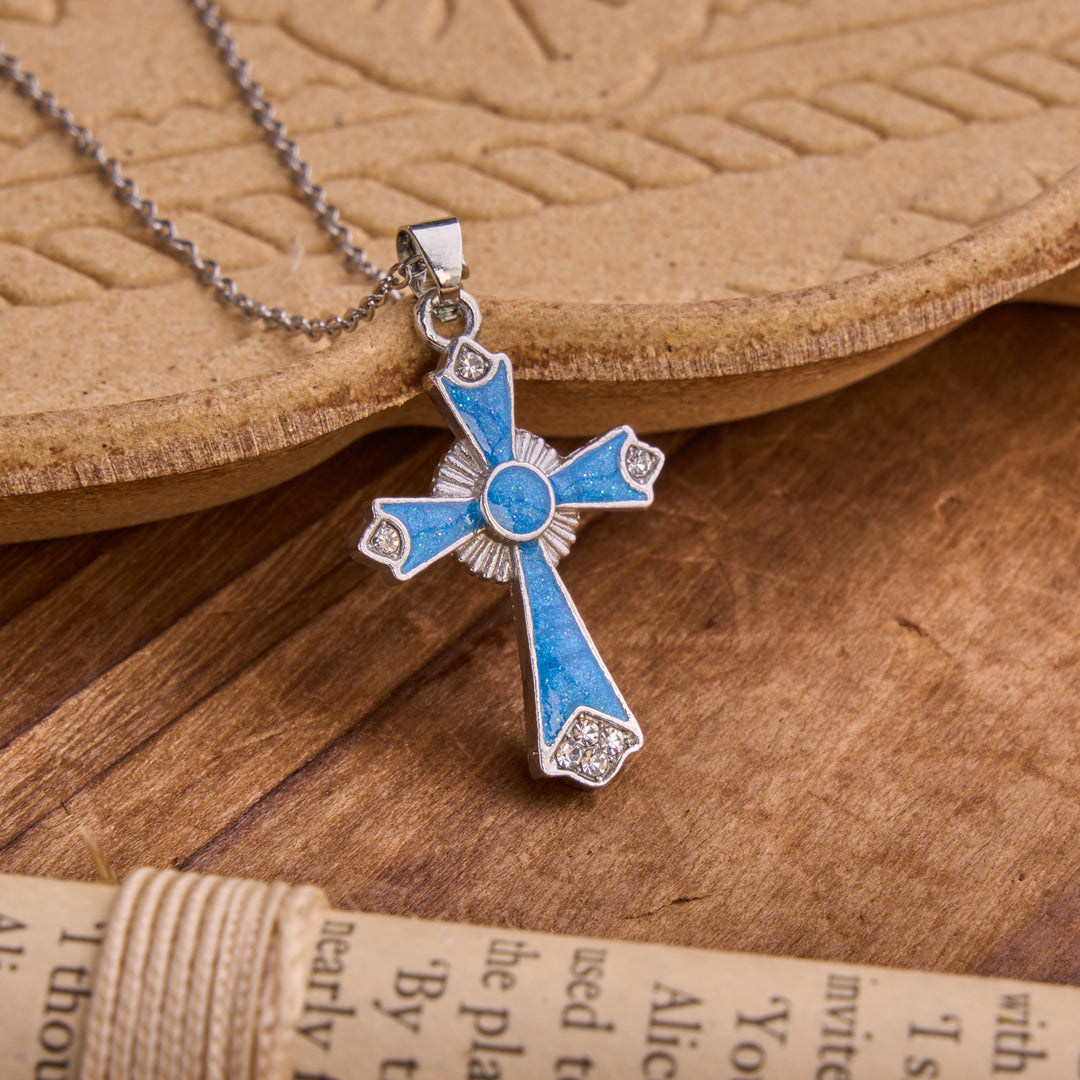 Christianartworkshop Vibrant Enamel Cross Pendant Chain: Badge Of Devout Heavenly Grace - Blue - image 2