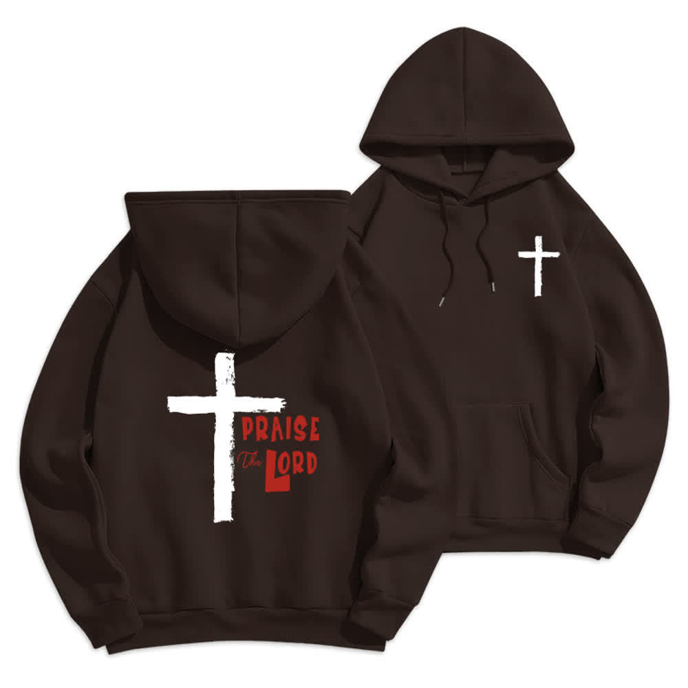 Christianartworkshop Praise The Lord Brush Cross Fleece Lined Pullover Hoodie - Brown - 2XL - image 12