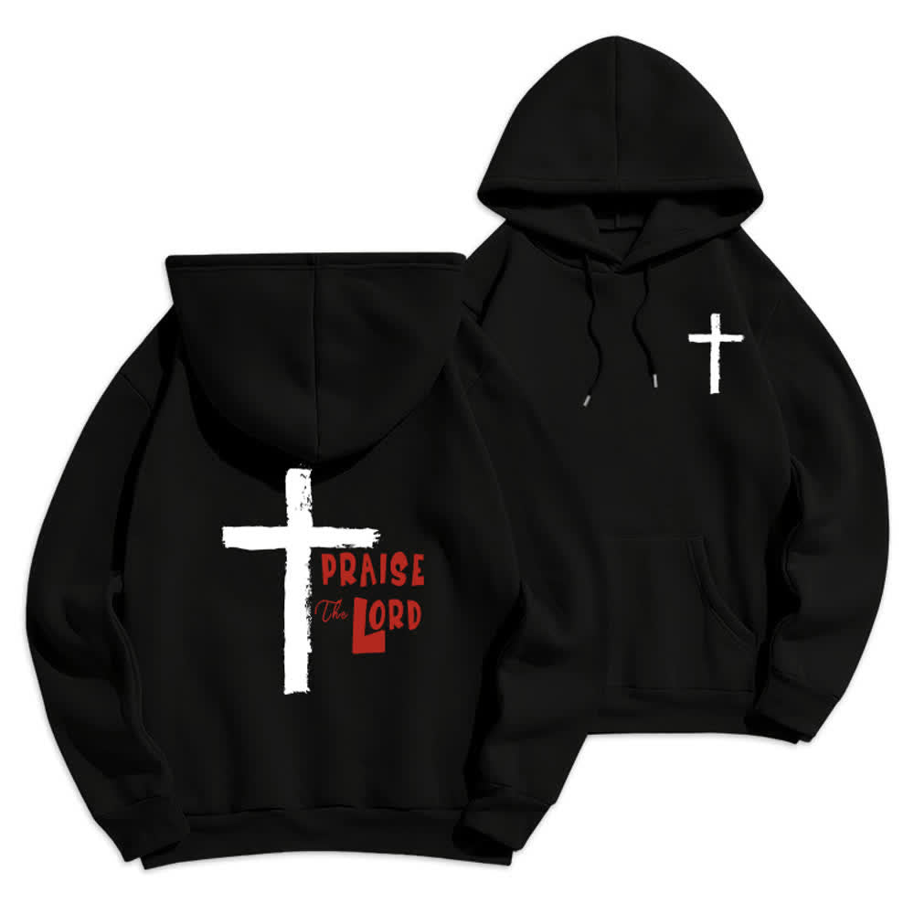 Christianartworkshop Praise The Lord Brush Cross Fleece Lined Pullover Hoodie - Black - 2XL - image 6