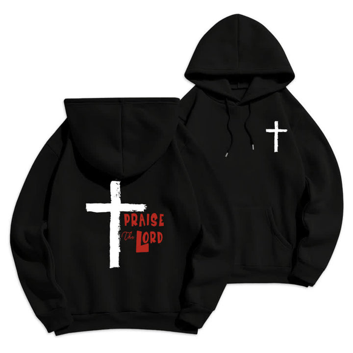 Christianartworkshop Praise The Lord Brush Cross Fleece Lined Pullover Hoodie - Black - 2XL - image 6