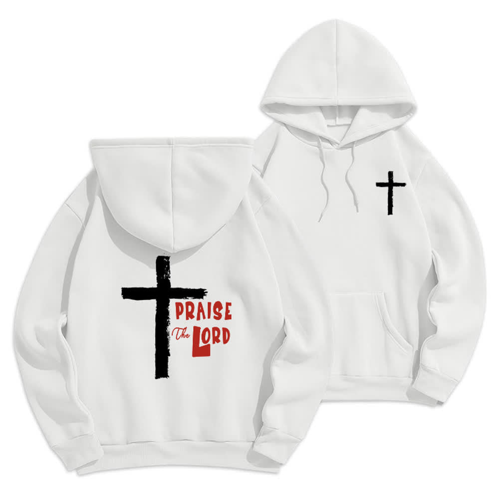 Christianartworkshop Praise The Lord Brush Cross Fleece Lined Pullover Hoodie - White - 2XL - image 3