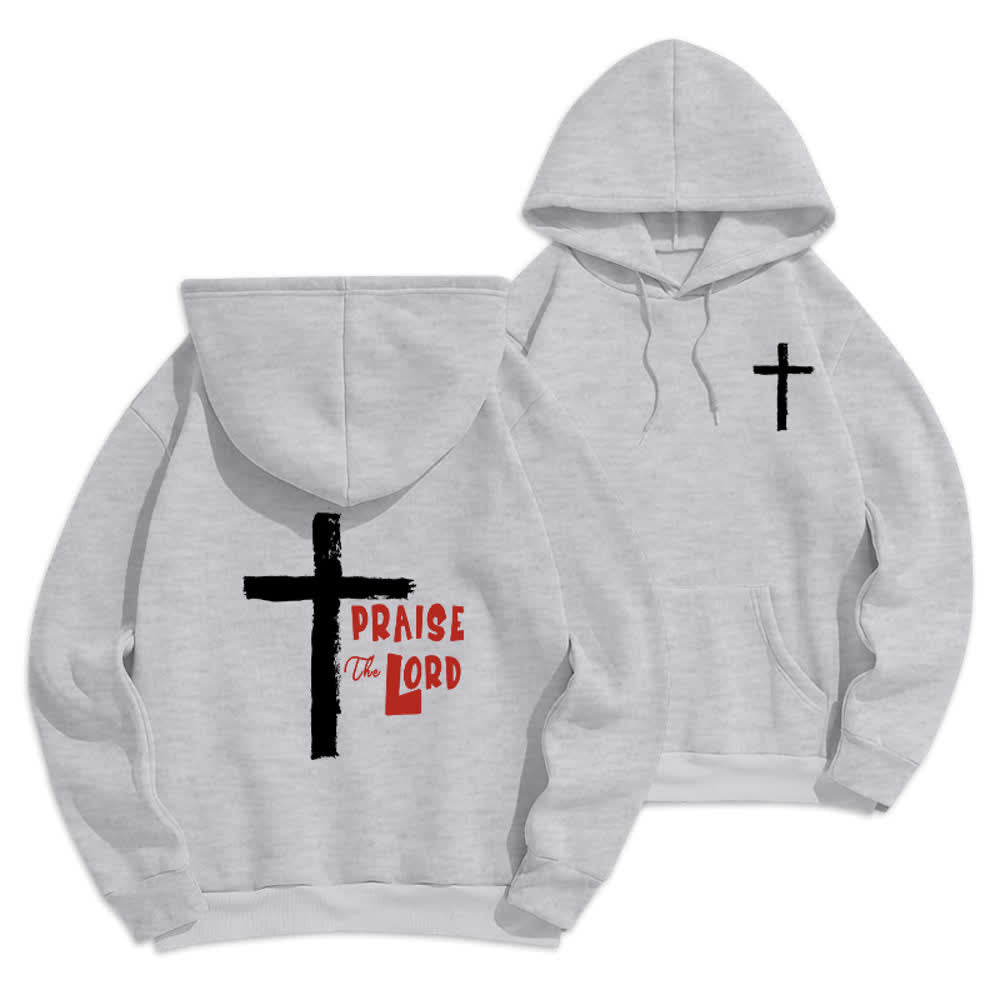 Christianartworkshop Praise The Lord Brush Cross Fleece Lined Pullover Hoodie - Grey - 2XL - image 9