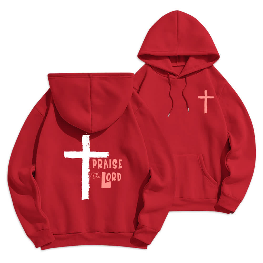 Christianartworkshop Praise The Lord Brush Cross Fleece Lined Pullover Hoodie - Red - 2XL - image 18