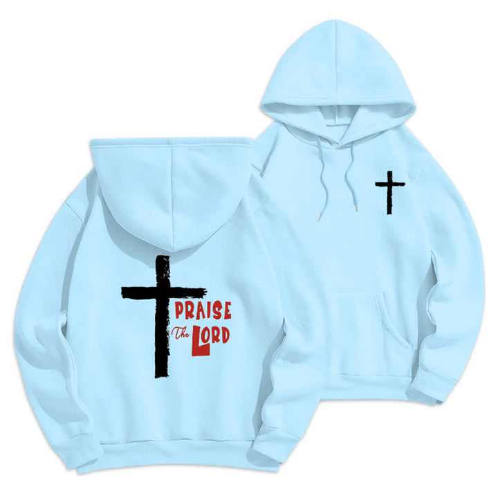 Christianartworkshop Praise The Lord Brush Cross Fleece Lined Pullover Hoodie - Blue - 2XL - image 21