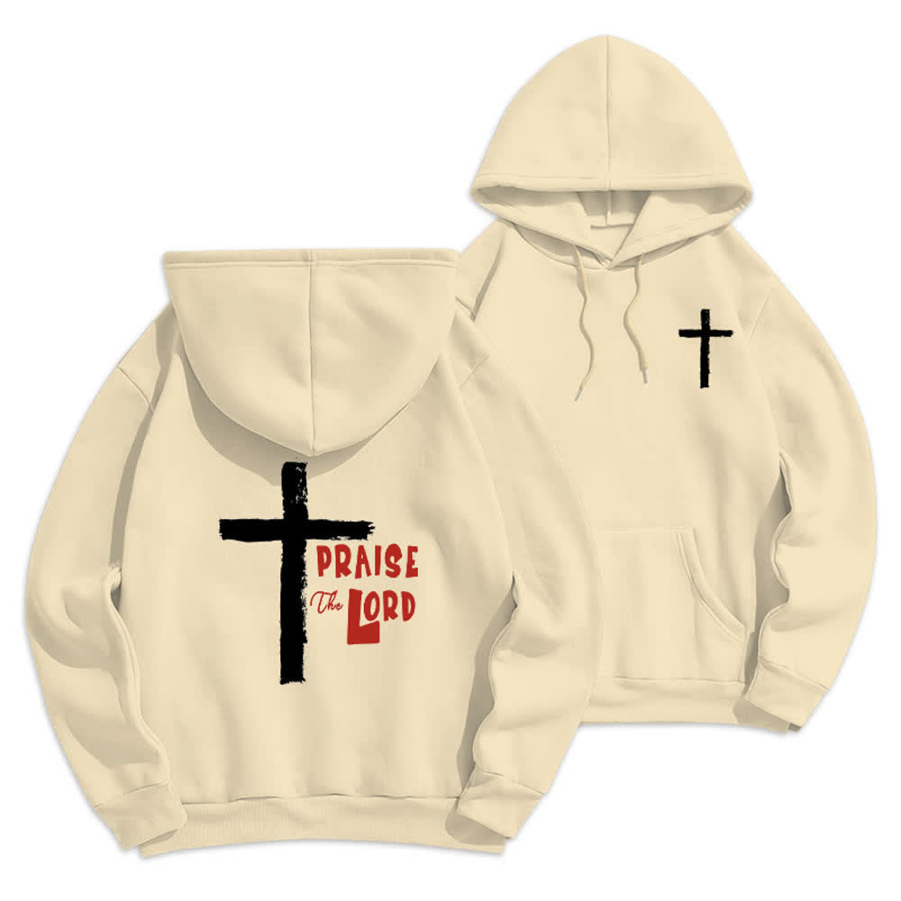 Christianartworkshop Praise The Lord Brush Cross Fleece Lined Pullover Hoodie - Beige - 2XL - image 0