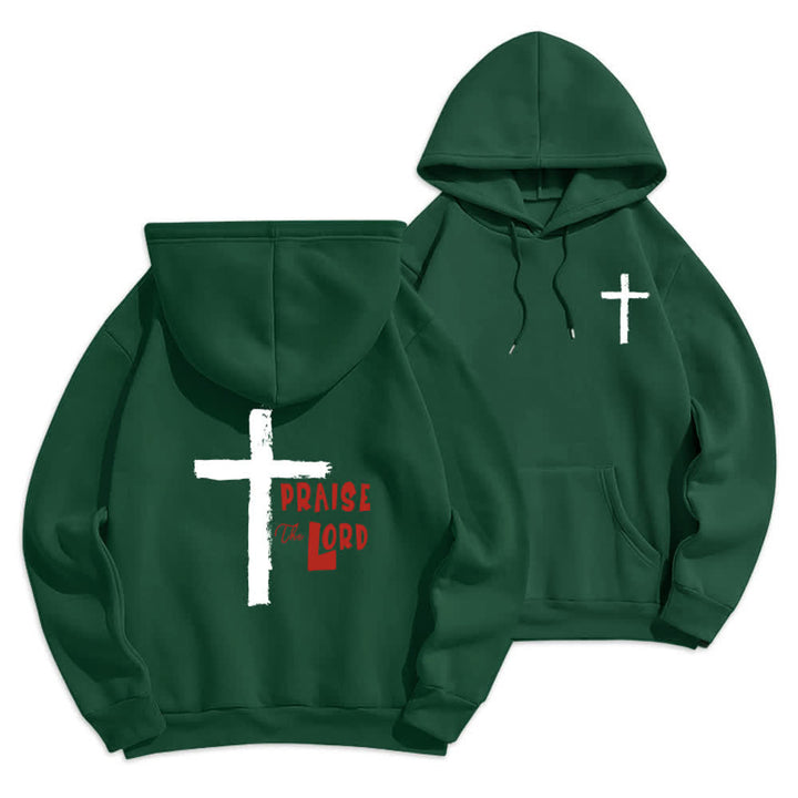 Christianartworkshop Praise The Lord Brush Cross Fleece Lined Pullover Hoodie - Green - 2XL - image 15