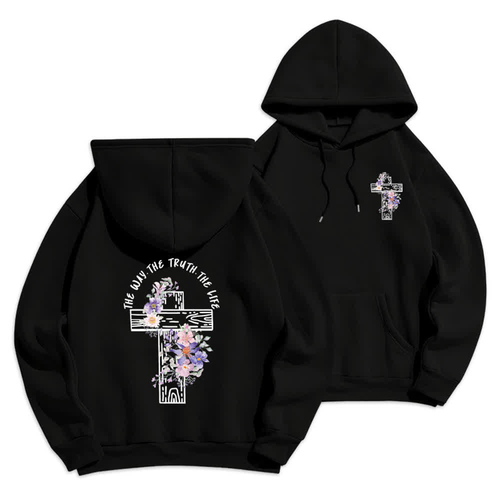 Christianartworkshop The Way The Truth The Life Floral Cross Hoodie - Black - 2XL - image 6