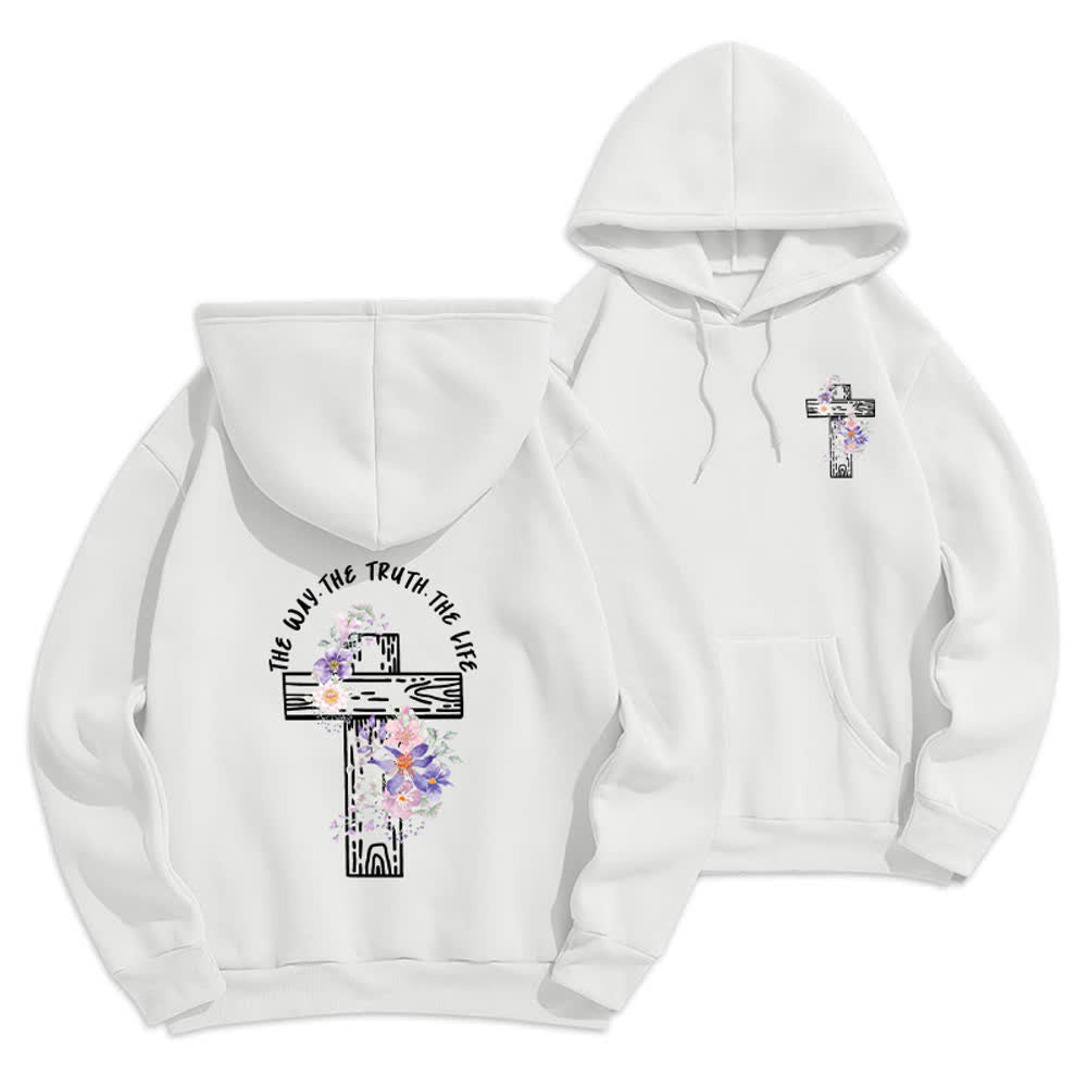 Christianartworkshop The Way The Truth The Life Floral Cross Hoodie - White - 2XL - image 3