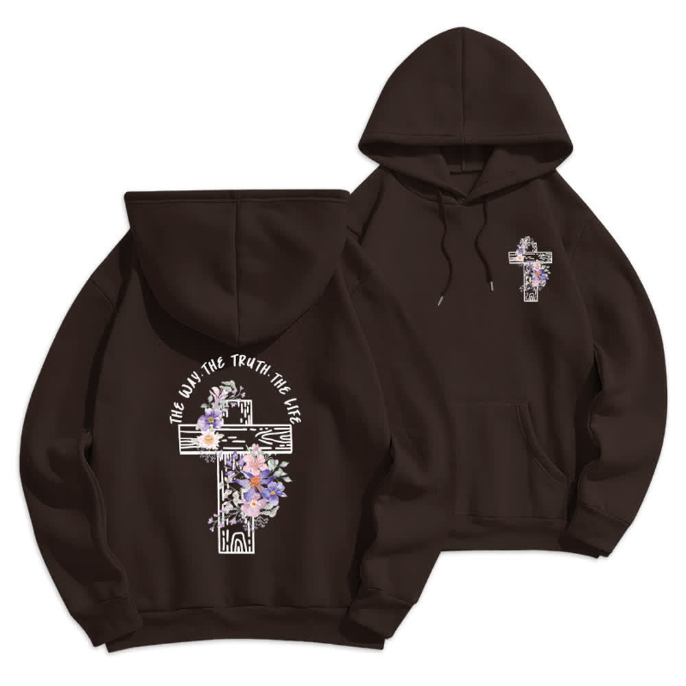 Christianartworkshop The Way The Truth The Life Floral Cross Hoodie - Brown - 2XL - image 9