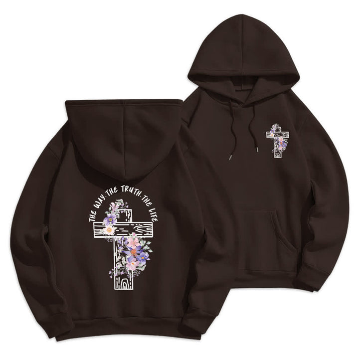 Christianartworkshop The Way The Truth The Life Floral Cross Hoodie - Brown - 2XL - image 9