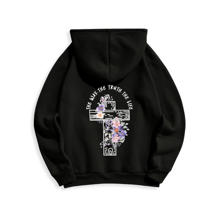 Christianartworkshop The Way The Truth The Life Floral Cross Hoodie - image 7