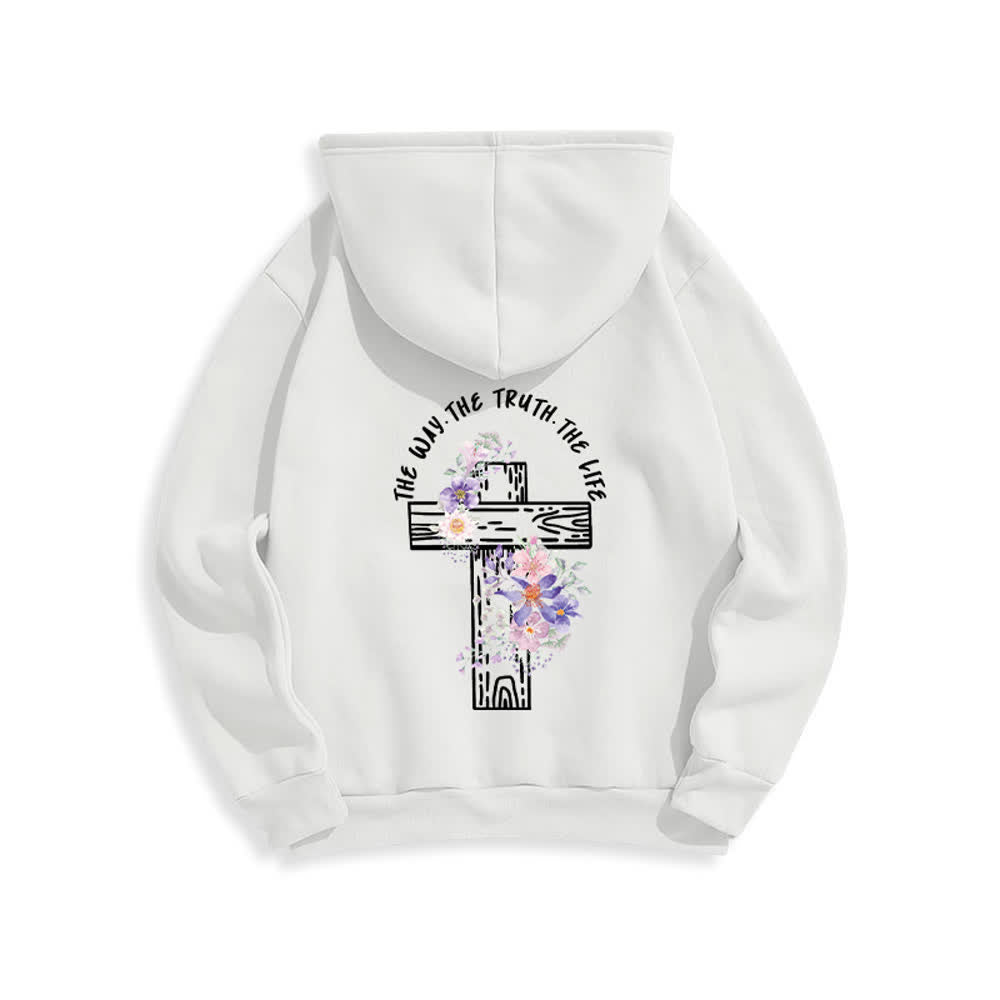 Christianartworkshop The Way The Truth The Life Floral Cross Hoodie - image 4