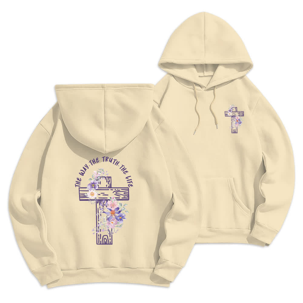Christianartworkshop The Way The Truth The Life Floral Cross Hoodie - Beige - 2XL - image 12