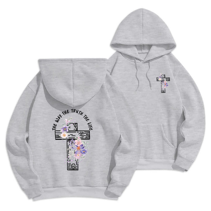 Christianartworkshop The Way The Truth The Life Floral Cross Hoodie - Grey - 2XL - image 0