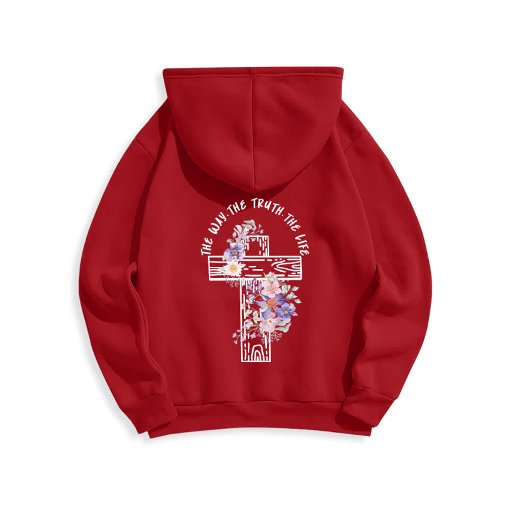 Christianartworkshop The Way The Truth The Life Floral Cross Hoodie - image 19