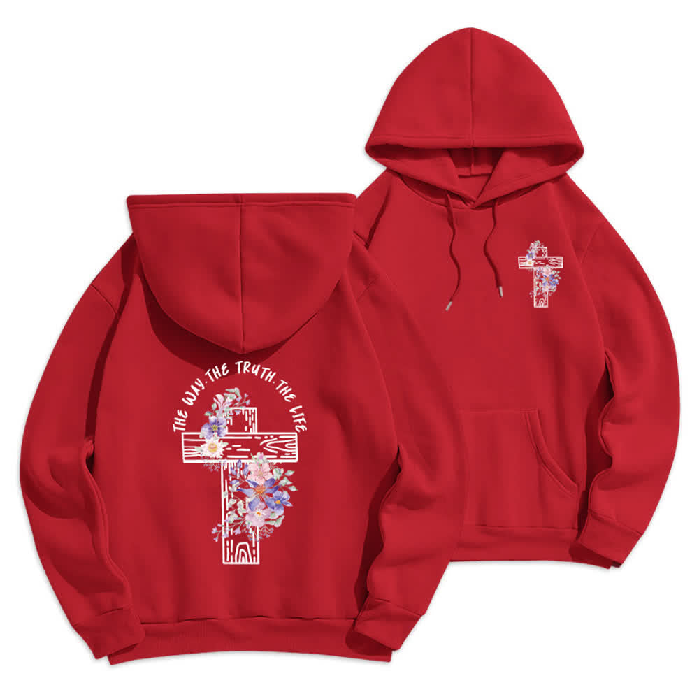 Christianartworkshop The Way The Truth The Life Floral Cross Hoodie - Red - 2XL - image 18