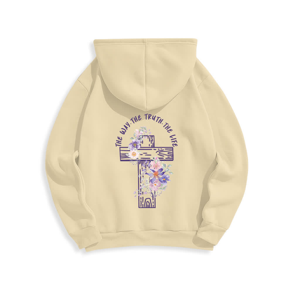 Christianartworkshop The Way The Truth The Life Floral Cross Hoodie - image 13