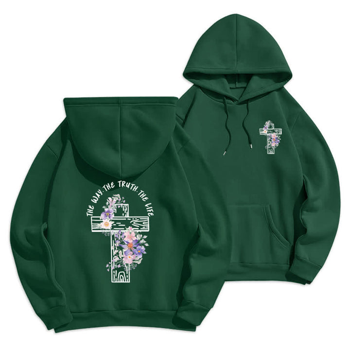 Christianartworkshop The Way The Truth The Life Floral Cross Hoodie - Green - 2XL - image 21