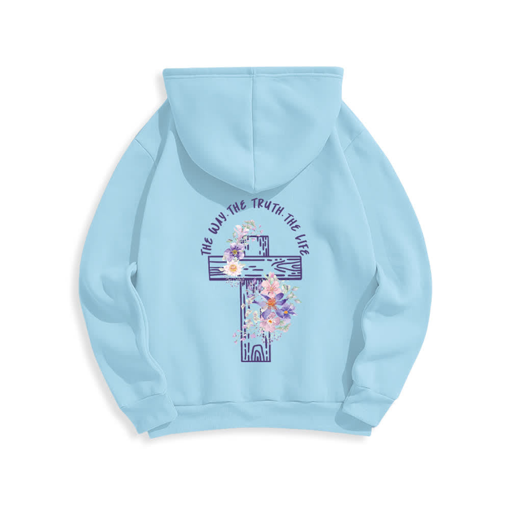 Christianartworkshop The Way The Truth The Life Floral Cross Hoodie - image 16