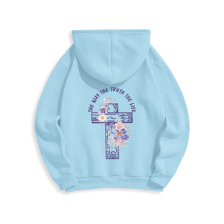 Christianartworkshop The Way The Truth The Life Floral Cross Hoodie - image 16