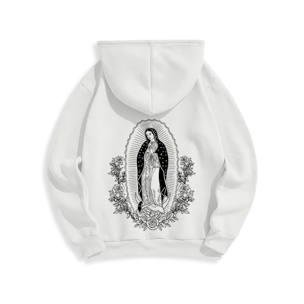 Christianartworkshop Virgin Mary Floral Halo Streetwear Pullover Hoodie - White - 2XL - image 1