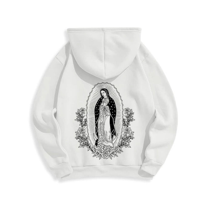 Christianartworkshop Virgin Mary Floral Halo Streetwear Pullover Hoodie - White - 2XL - image 1