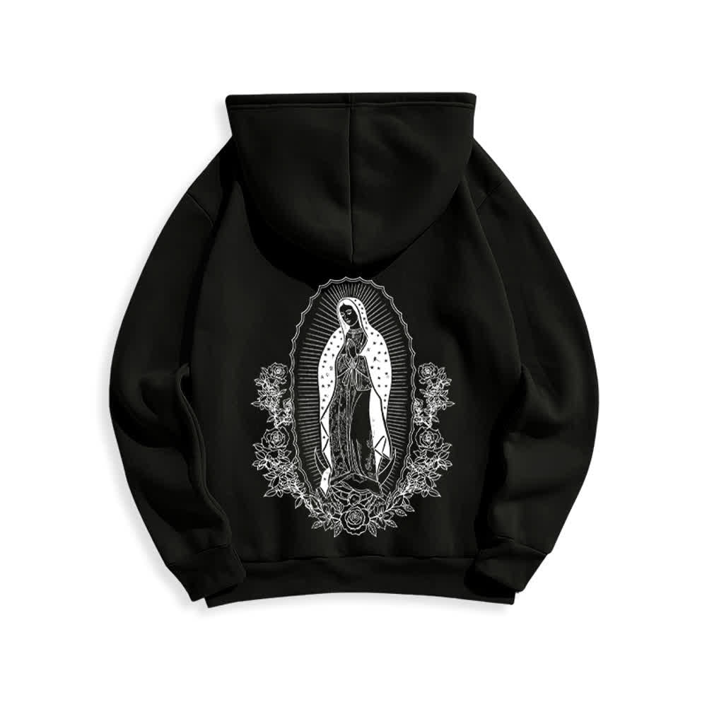 Christianartworkshop Virgin Mary Floral Halo Streetwear Pullover Hoodie - Black - 2XL - image 2