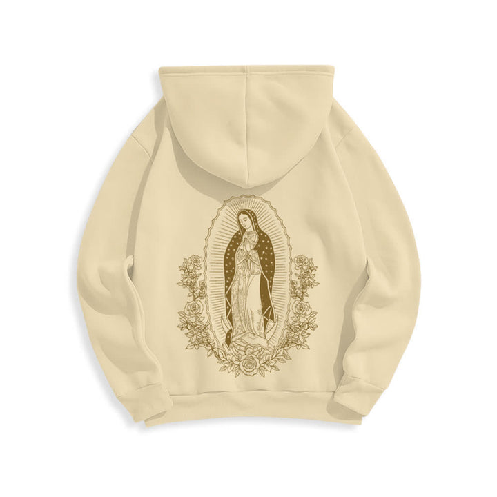 Christianartworkshop Virgin Mary Floral Halo Streetwear Pullover Hoodie - Beige - 2XL - image 4