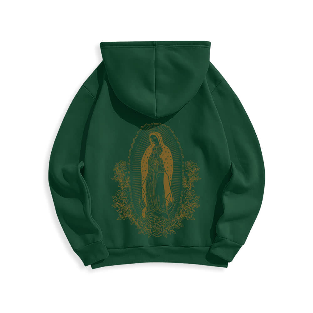 Christianartworkshop Virgin Mary Floral Halo Streetwear Pullover Hoodie - Green - 2XL - image 7